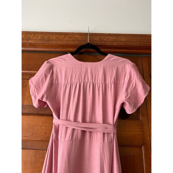 Christy Dawn Women's The Autumn Midi Wrap Dress Dusty Rose Silk Balletcore SZ M - Picture 4 of 13